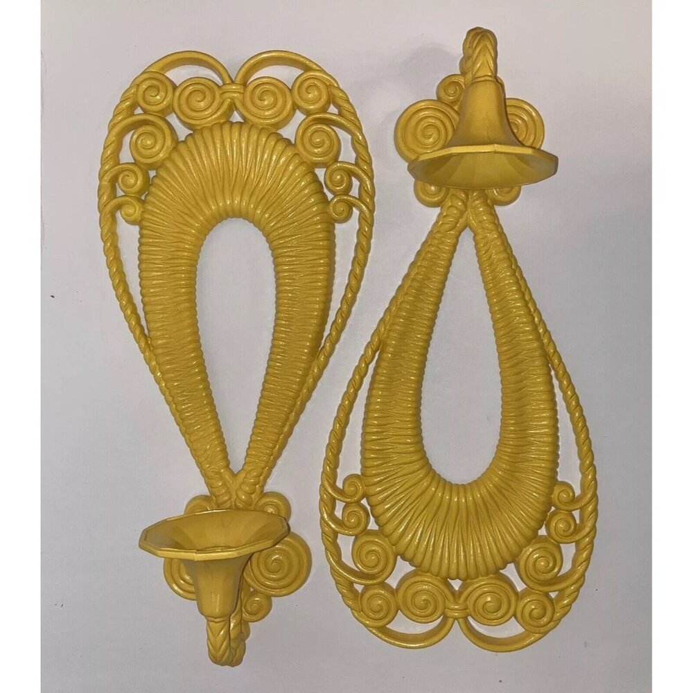 Vintage 1975 Burwood Large Set Wall Candle Sconces Decor Yellow READ